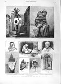 Old Antique Print 1881 French Tunis Arab Woman Child Olive Mosque Bedouin 19th