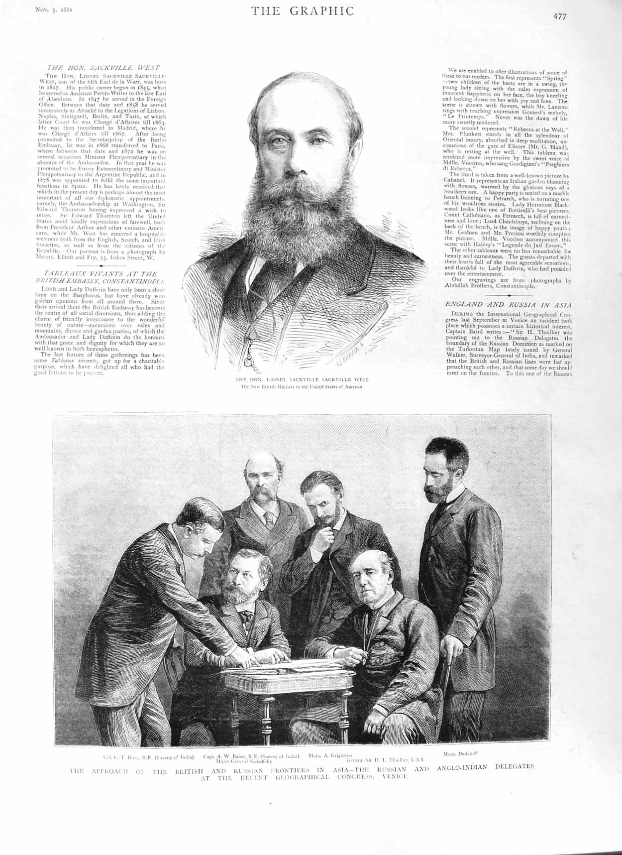 Old Antique Print 1881 Lionel Sackville West Haig Baird Thuillier War Men 19th
