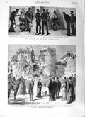 Original Old Antique Print 1881 Guy Fawkes Ship Prince Wales Raglan Castle Duke