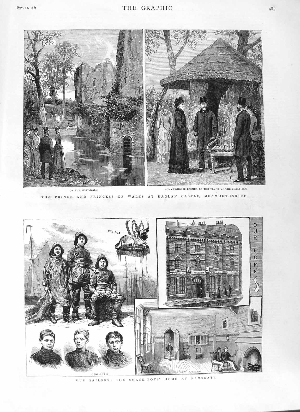 Original Old Antique Print 1881 Sailors Smack Boys Ramsgate Prince Wales 19th