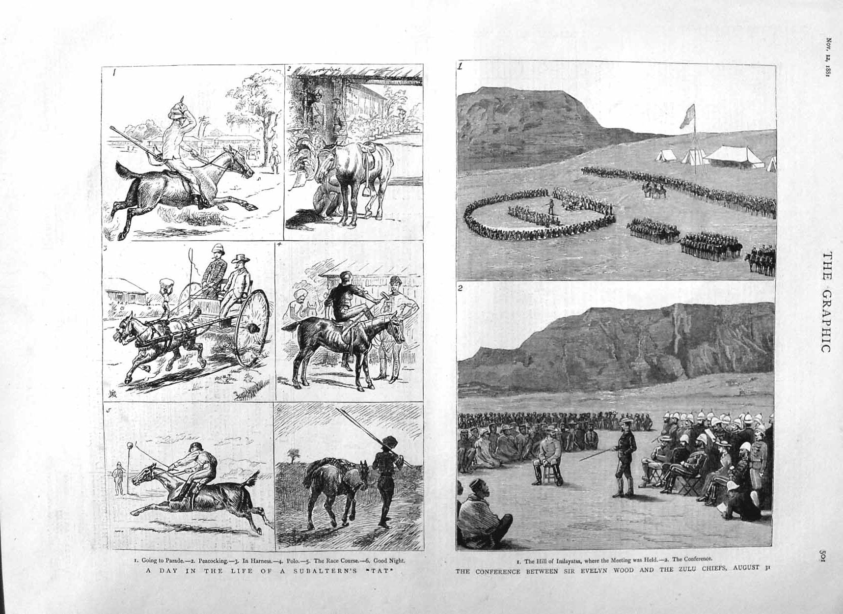 Original Old Antique Print 1881 Subaltern Evelyn Wood Zulu Chiefs War Army 19th