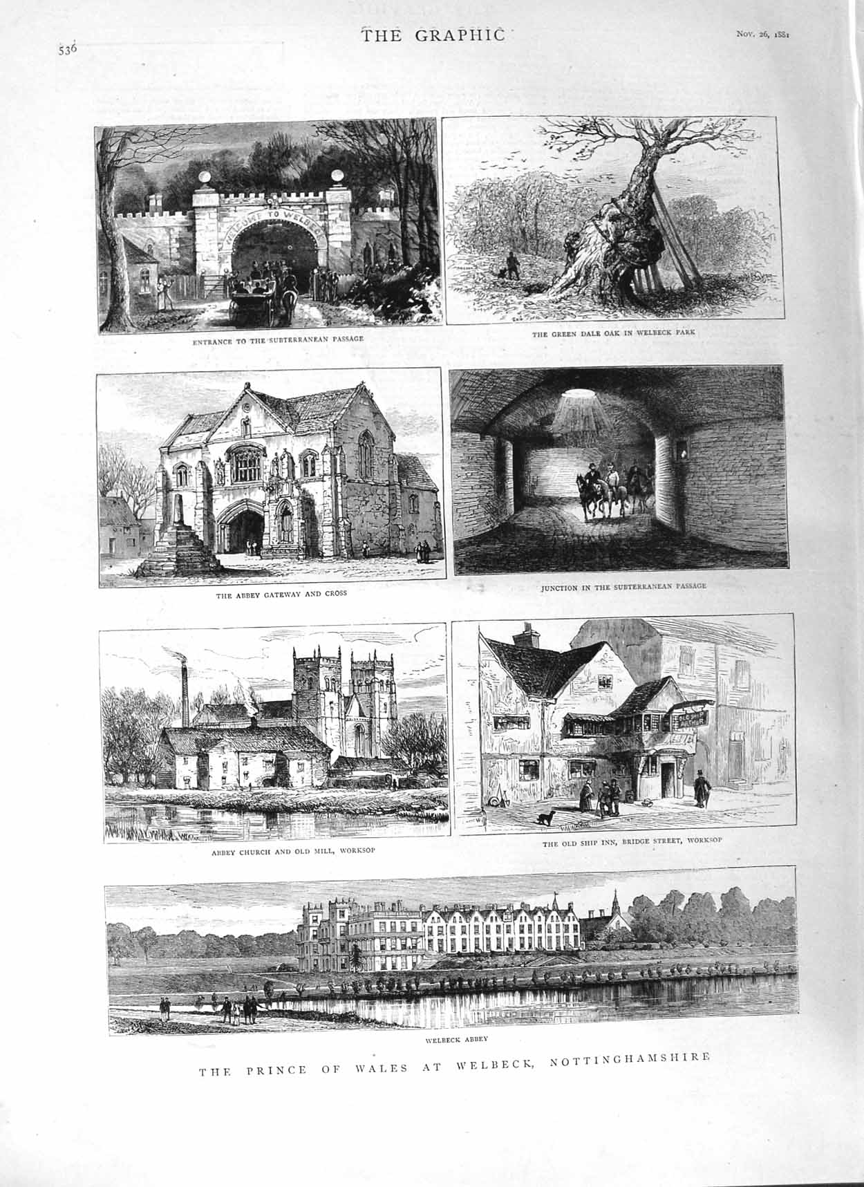 Original Old Antique Print 1881 Prince Wales Welbeck Abbey Church Victorian