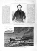 Original Old Antique Print 1881 John Bright Ship Solway Fire Kingstown Harbour