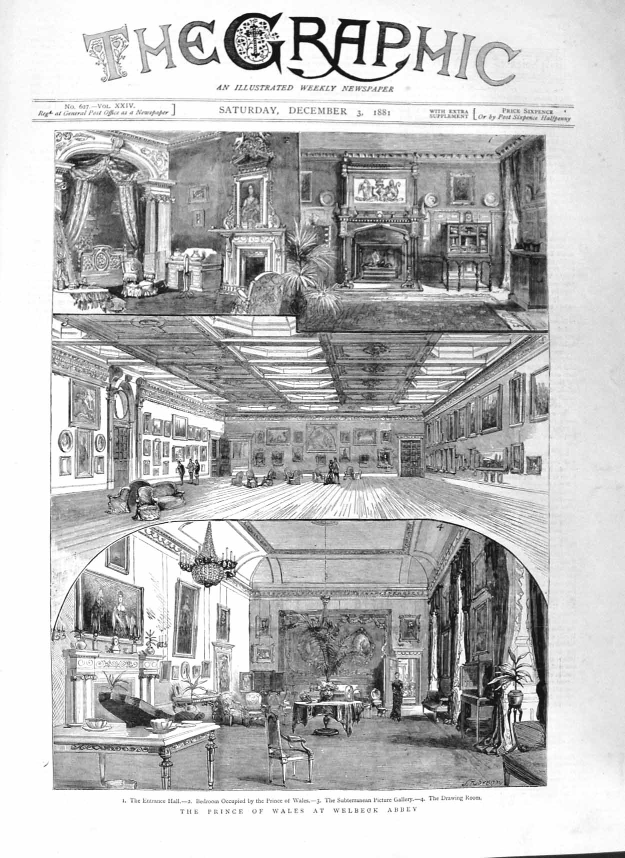 Original Old Antique Print 1881 Prince Wales Welbeck Abbey Subterranean 19th