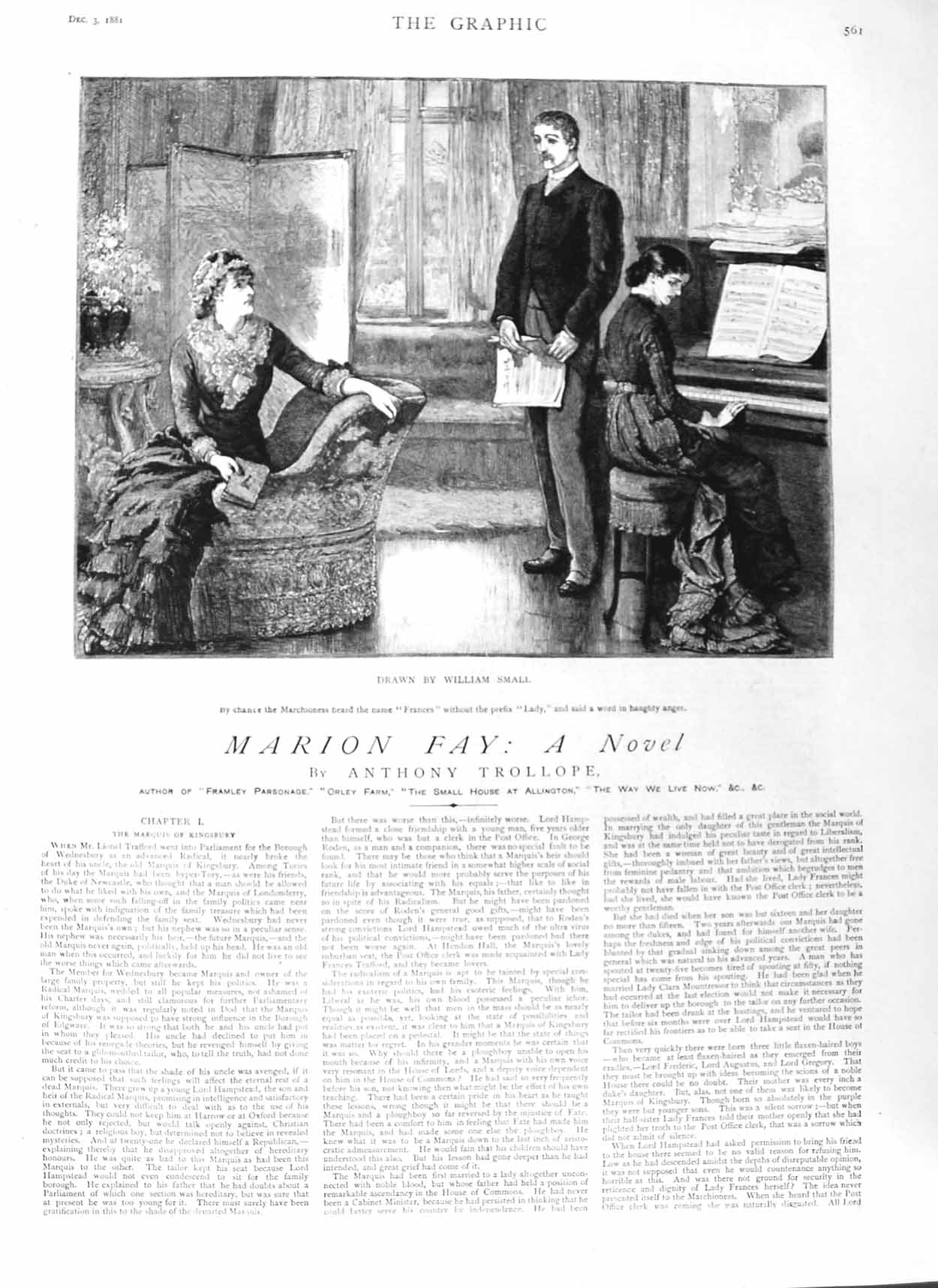 Antique Print Ref.303 1881 Illustration Story Marion Fay Marchioness Small