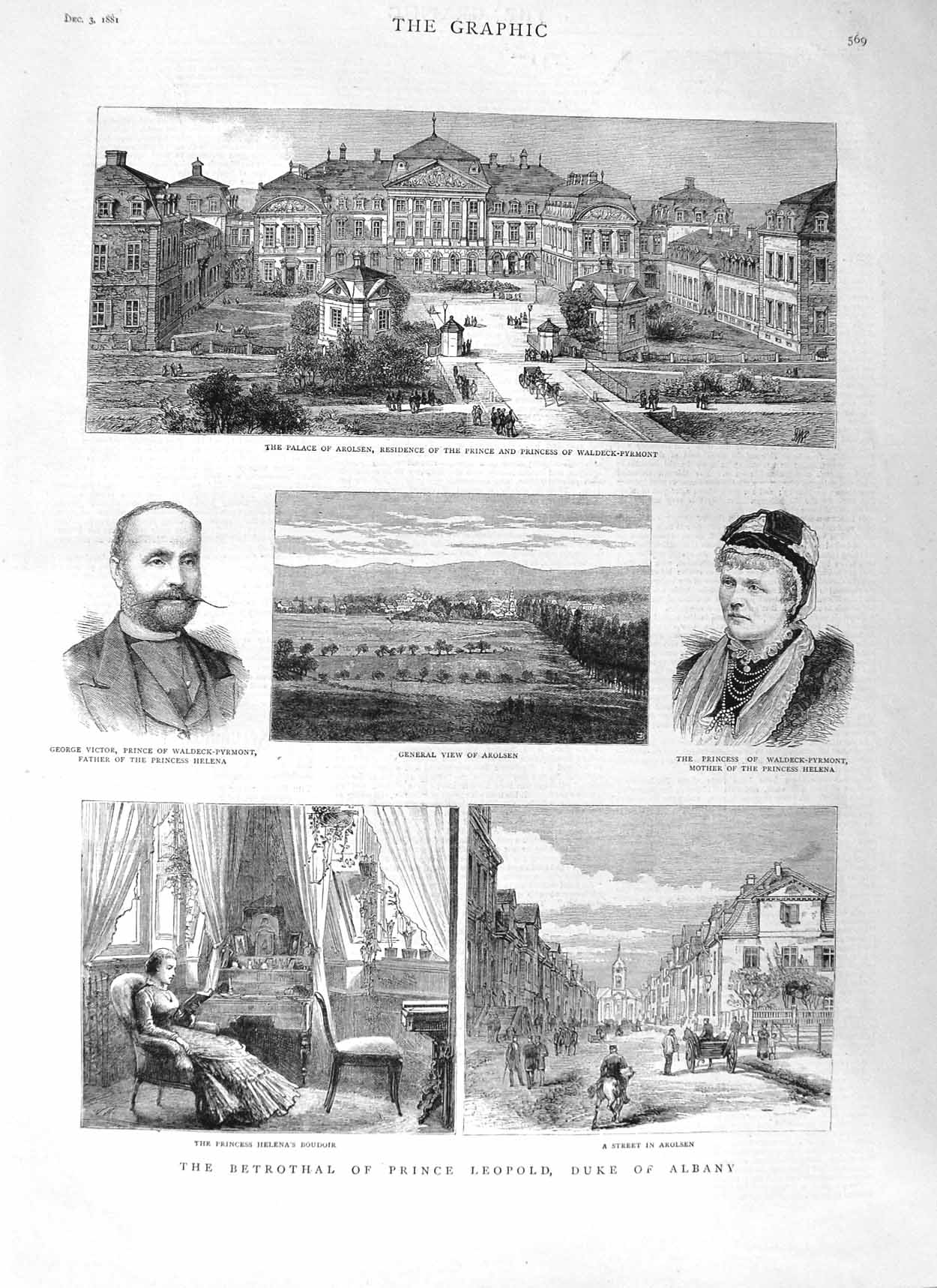 Original Old Antique Print 1881 Palace Arolsen Prince Waldeck-Pyrmont Victorian