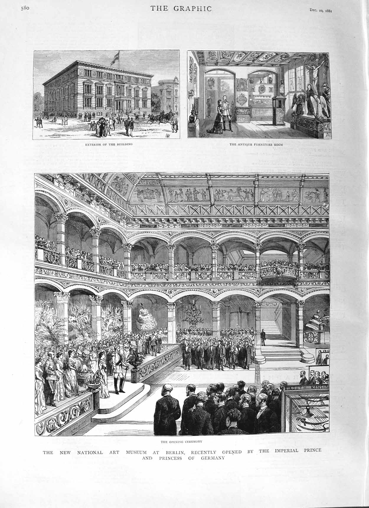 Original Old Antique Print 1881 National Art Museum Berlin Princess Germany