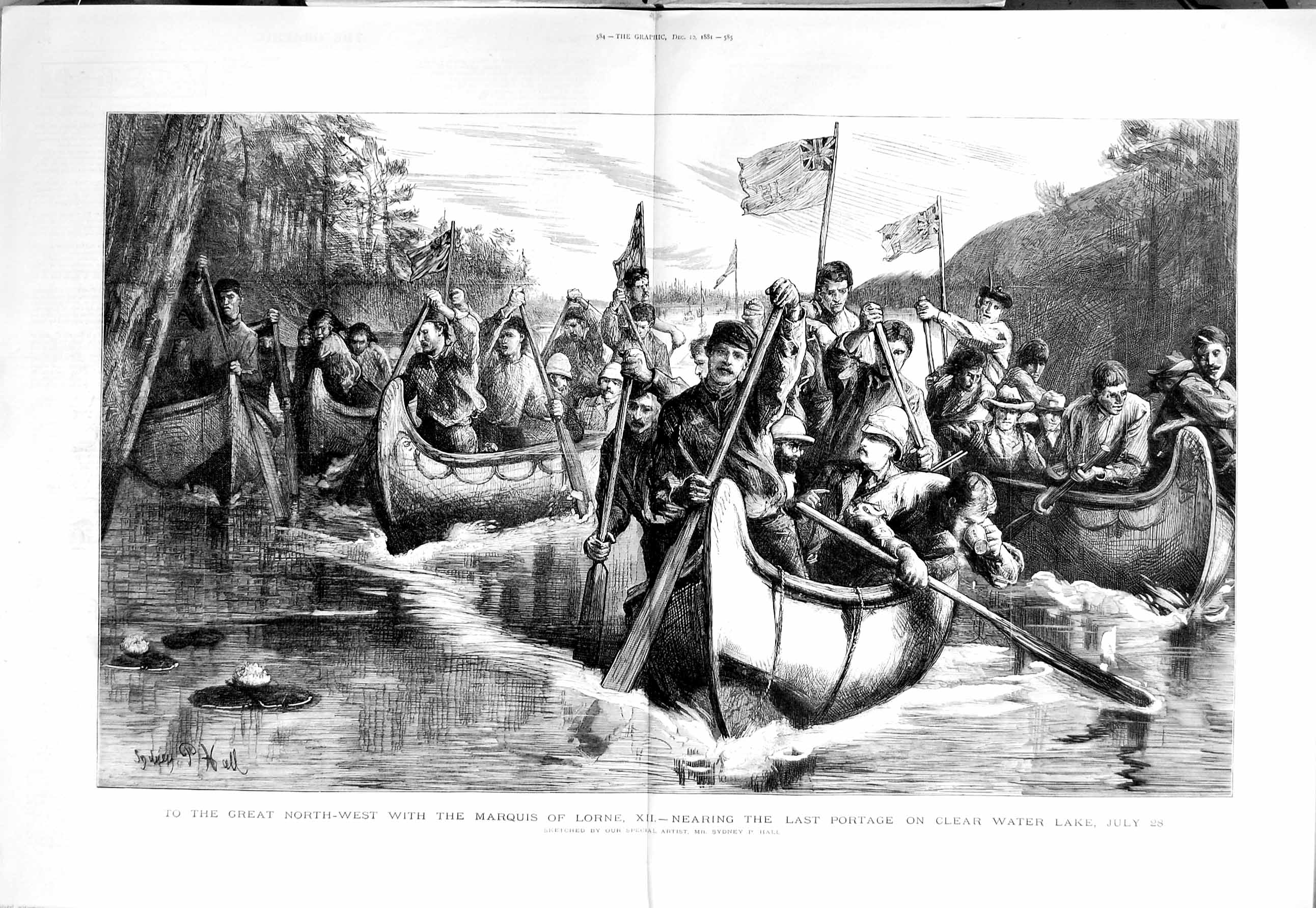 Antique Old Print 1881 Marquis Lorne Clear Water Lake Boats Hall Fine Art 19th