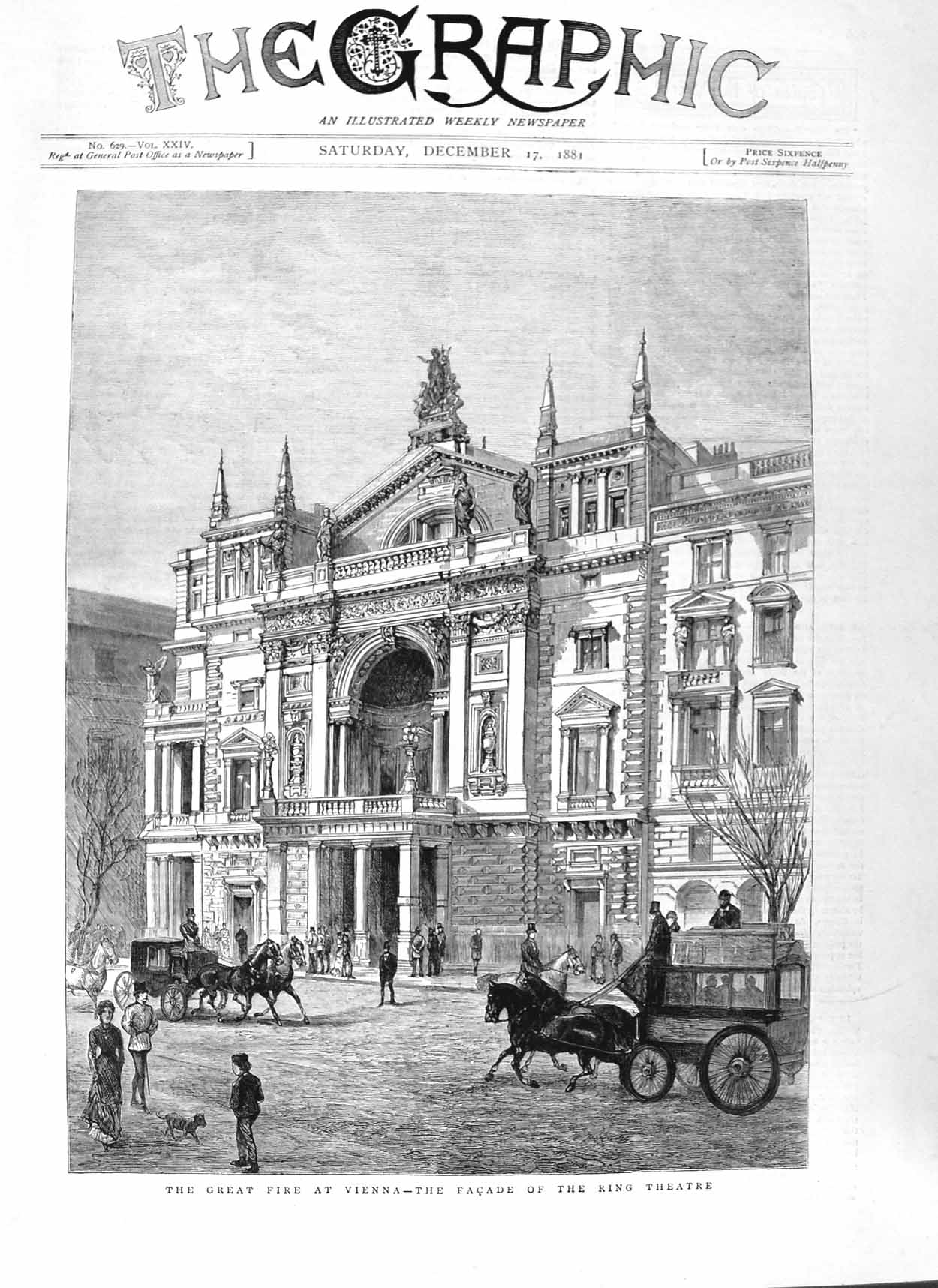 Old Antique Print 1881 Vienna FaÔøΩade Ring Theatre Architecture Fine Art 19th