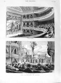 Original Old Antique Print 1881 New Playhouses London Royal Comedy Theatr 19th
