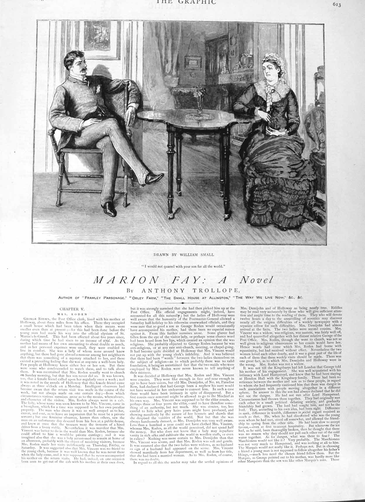 Original Old Antique Print 1881 Illustration Story Marion Fay William Small
