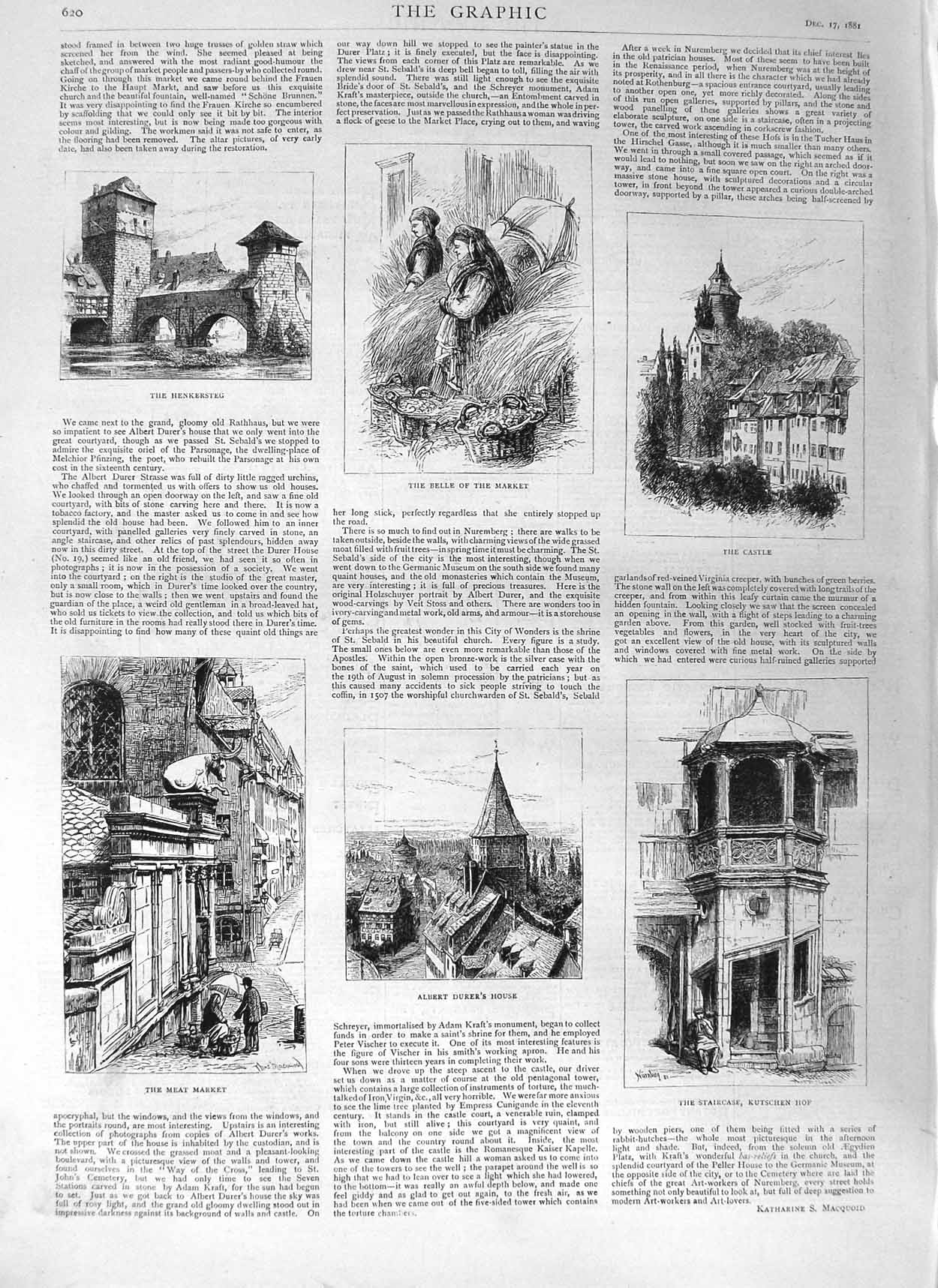 Original Old Antique Print 1881 Albert Durer House Market Castle Kutschen H 19th