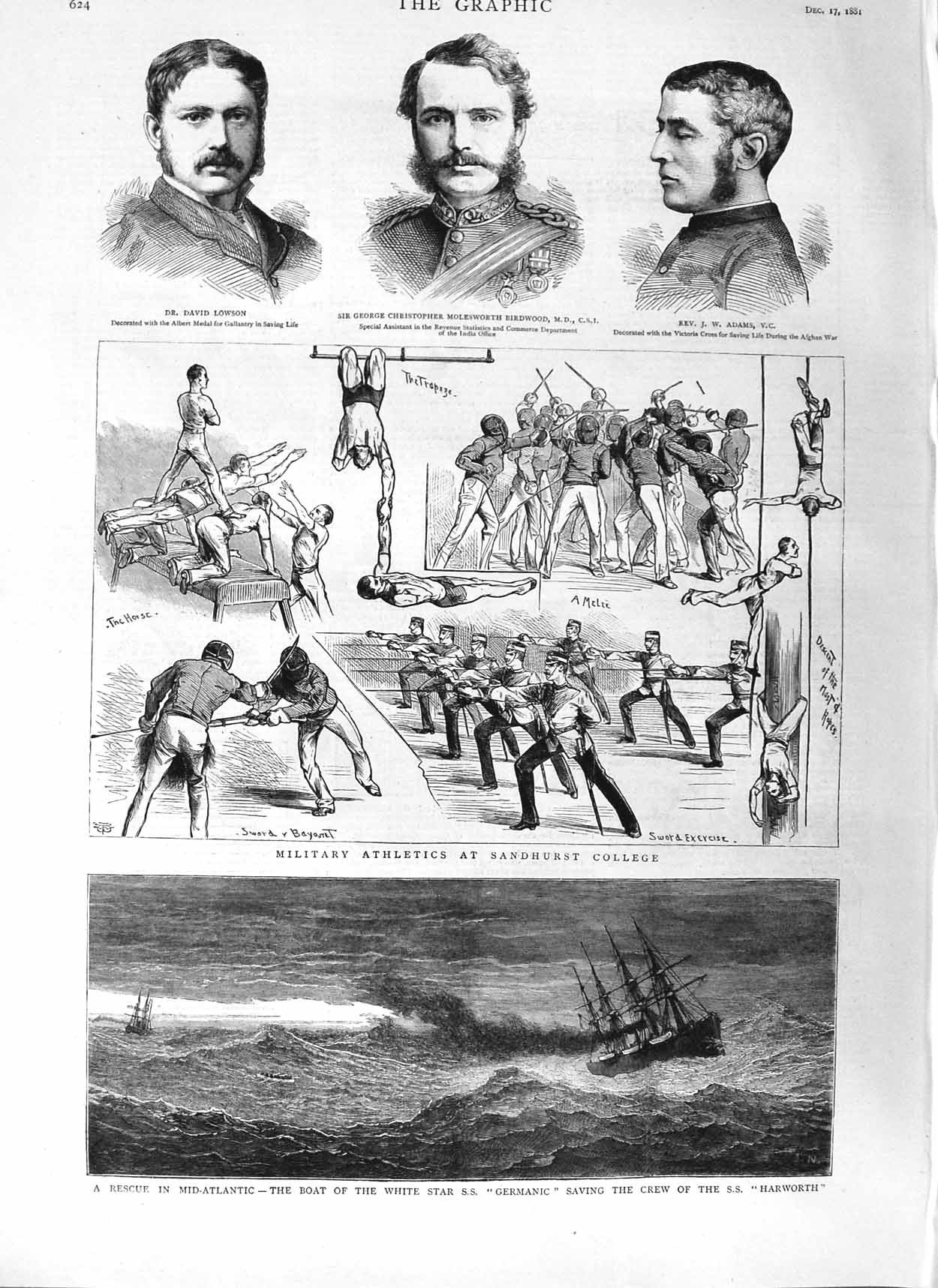 Old Antique Print 1881 Ship Germanic Harworth Military Athletics Lowson 19th