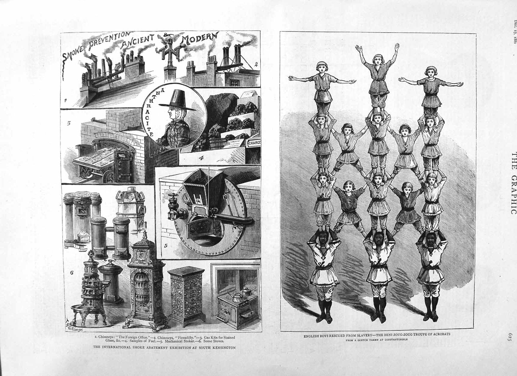 Original Old Antique Print 1881 Smoke Abatement Kensington Beni Zoug-Zoug A 19th