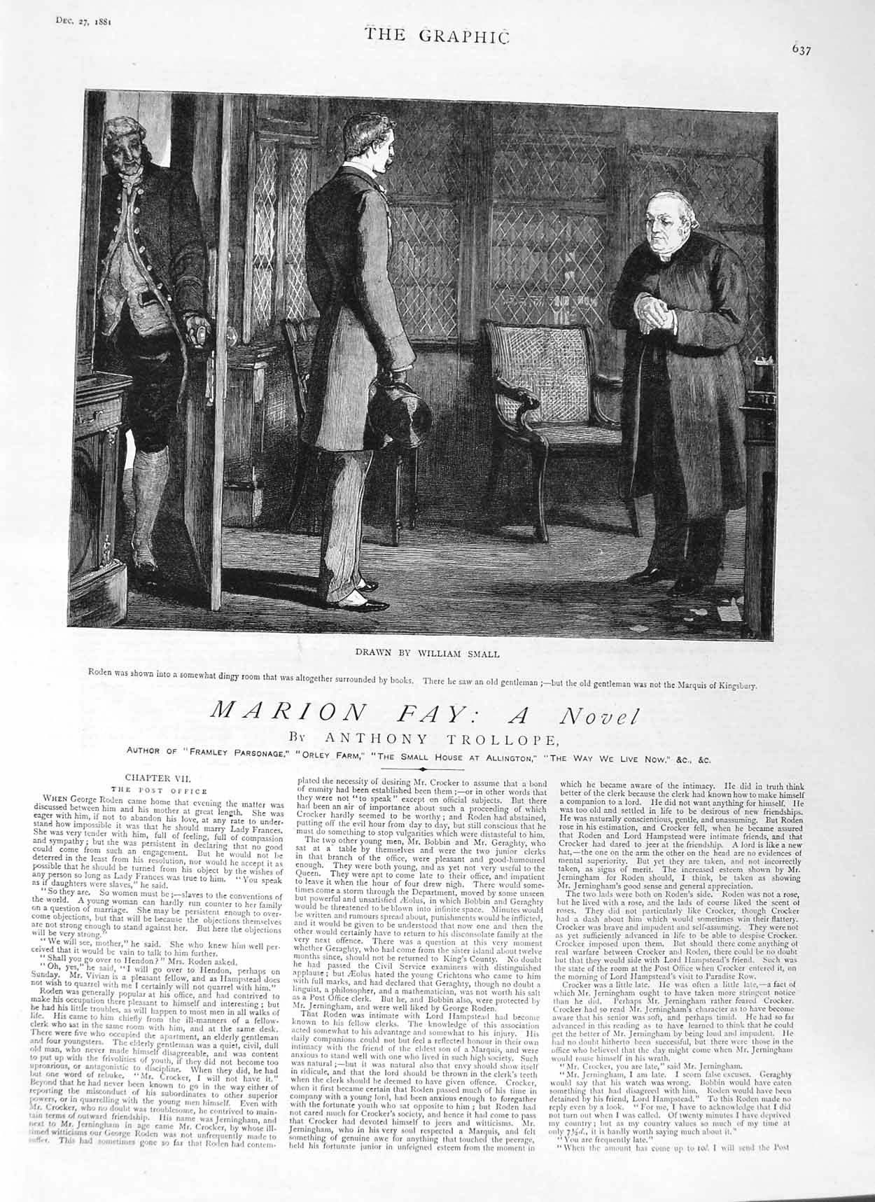 Old Antique Print 1881 Illustration Story Marion Fay Roden William Small 19th