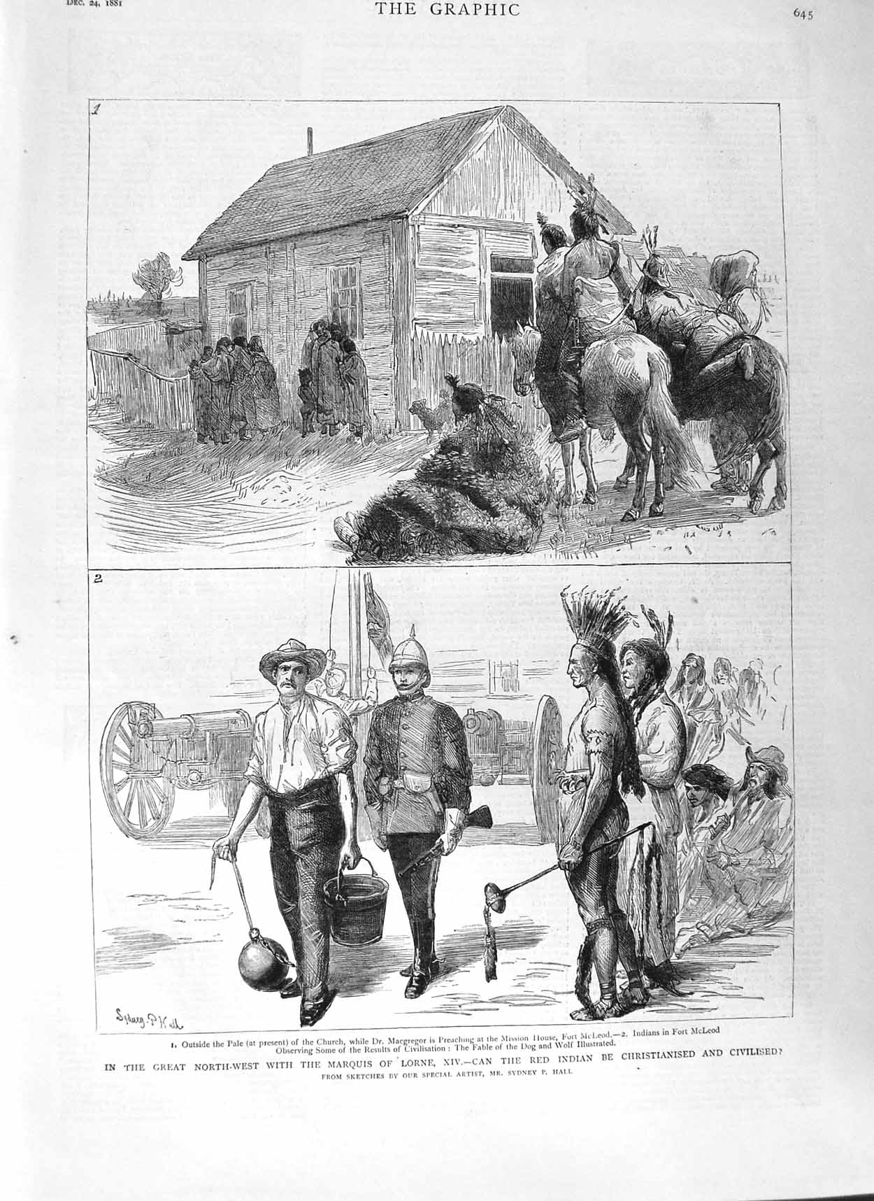 Original Old Antique Print 1881 Marquis Lorne Red Indian Church Macgregor 19th