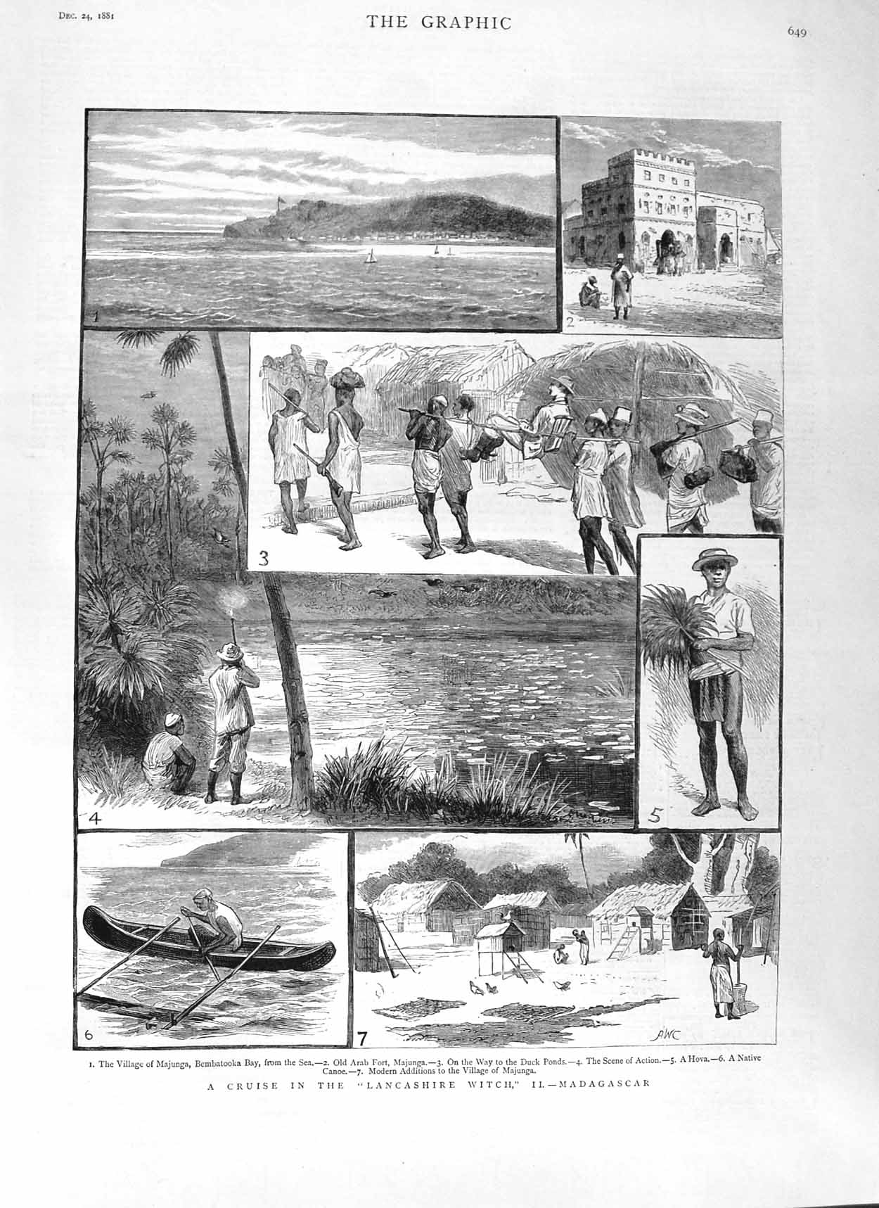 Original Old Antique Print 1881 Madagascar Majunga Lancashire Witch Bembatooka