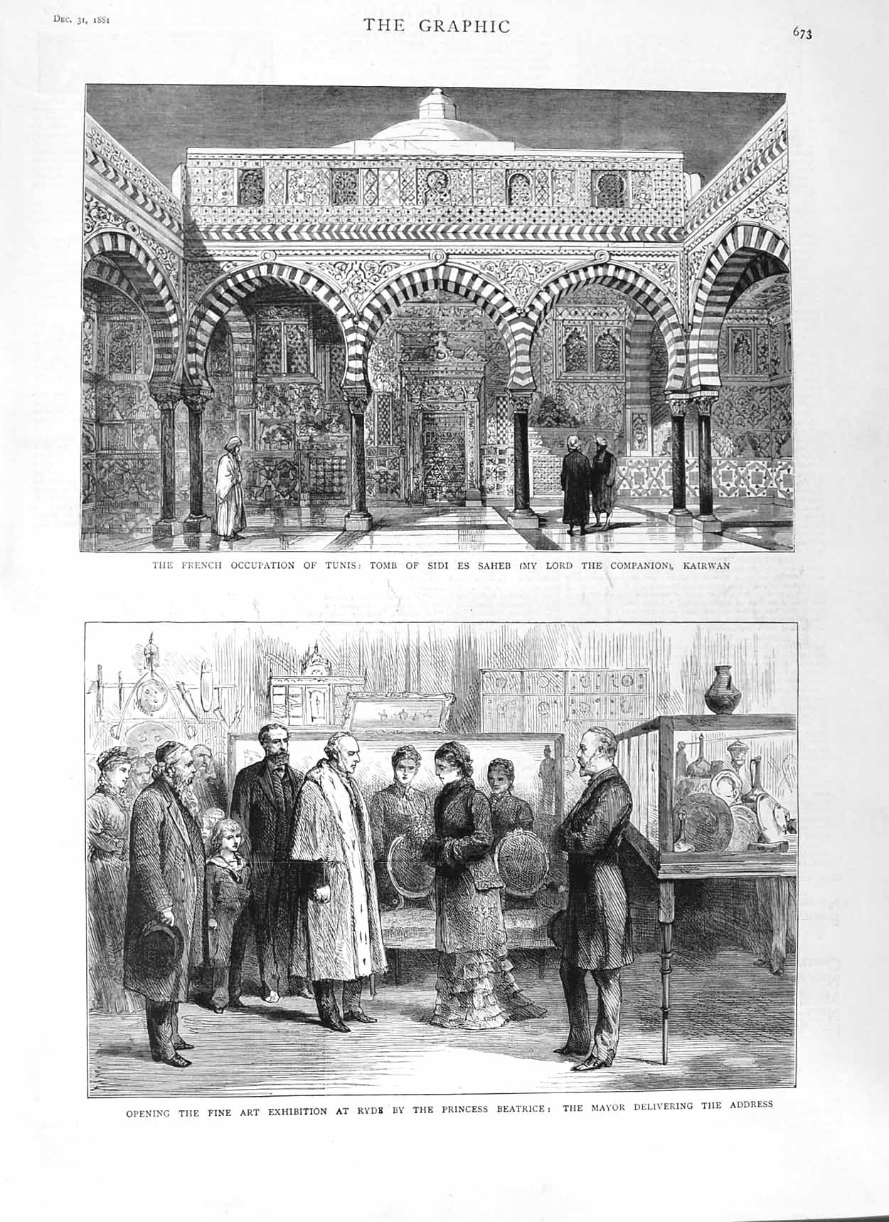 Old Antique Print 1881 Art Ryde Princess Beatrice Tomb Sidi Saheb Tunis 19th