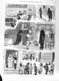 Original Old Antique Print 1881 Christmas Mistletoe Pigs Cards Family Colour