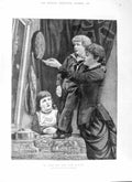 Original Old Antique Print 1881 Mother Children Girl Boy Art Painting Colour
