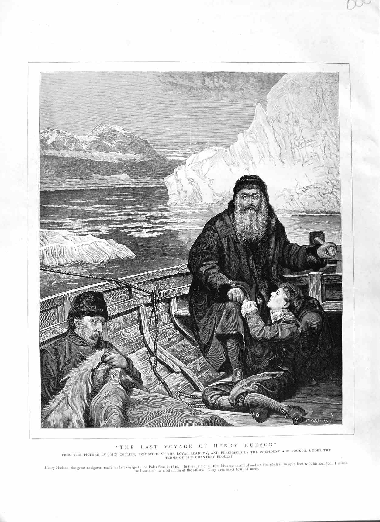 Original Old Antique Print 1882 Henry Hudson Navigator Ship Polar Seas Fine Art