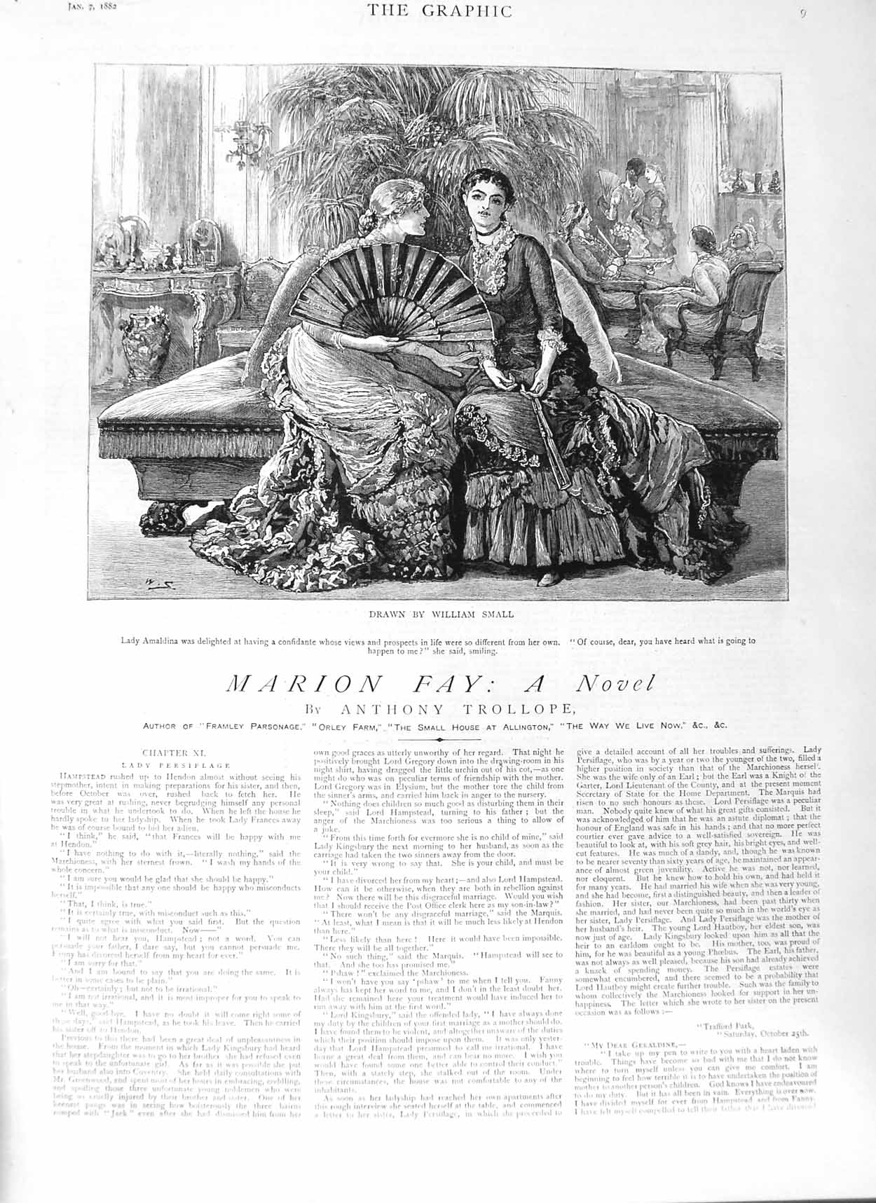 Antique Old Print Ref.320 1882 Illustration Story Marion Fay Anthony Trollope