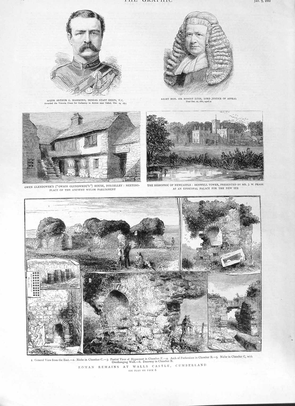 Original Old Antique Print 1882 Roman Walls Castle Cumberland Hammond Lus 19th