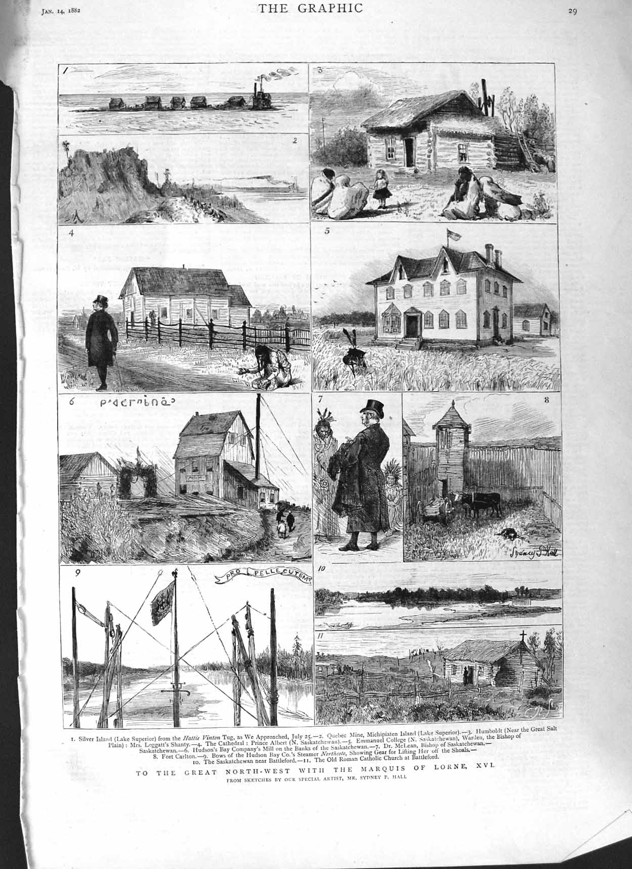 Old Antique Print 1882 Marquis Lorne Silver Island Lake Superior Canada 19th