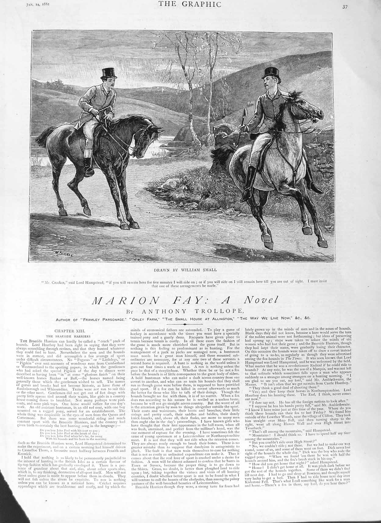 Antique Old Print Ref.319 1882 Illustration Story Marion Fay Anthony Trollope