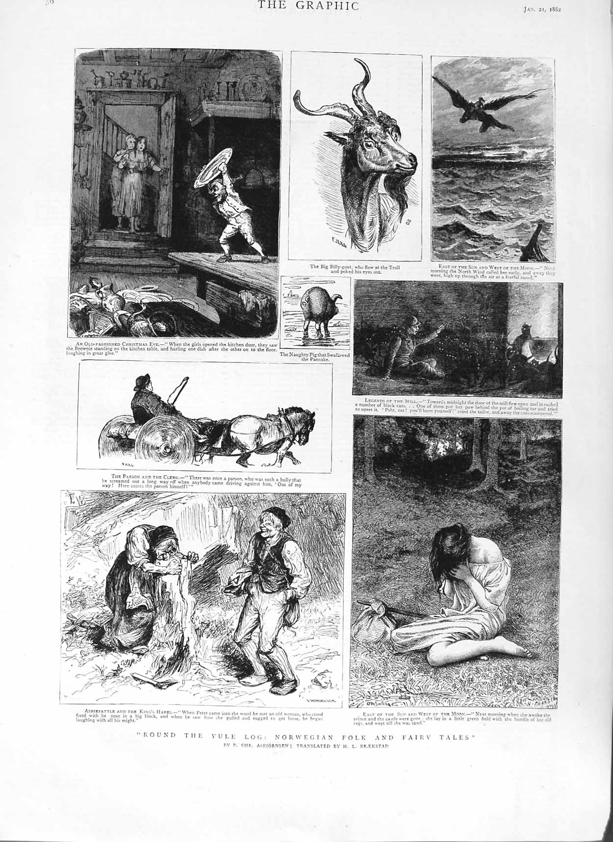 Original Old Antique Print 1882 Norway People Billy Goat Pig Horse Cart Parson