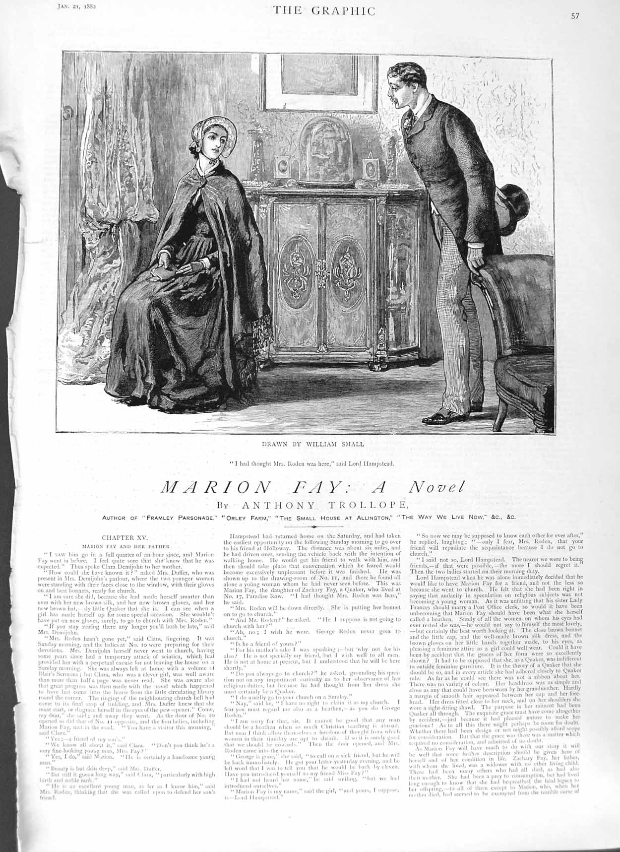 Antique Old Print Ref.318 1882 Illustration Story Marion Fay Anthony Trollope