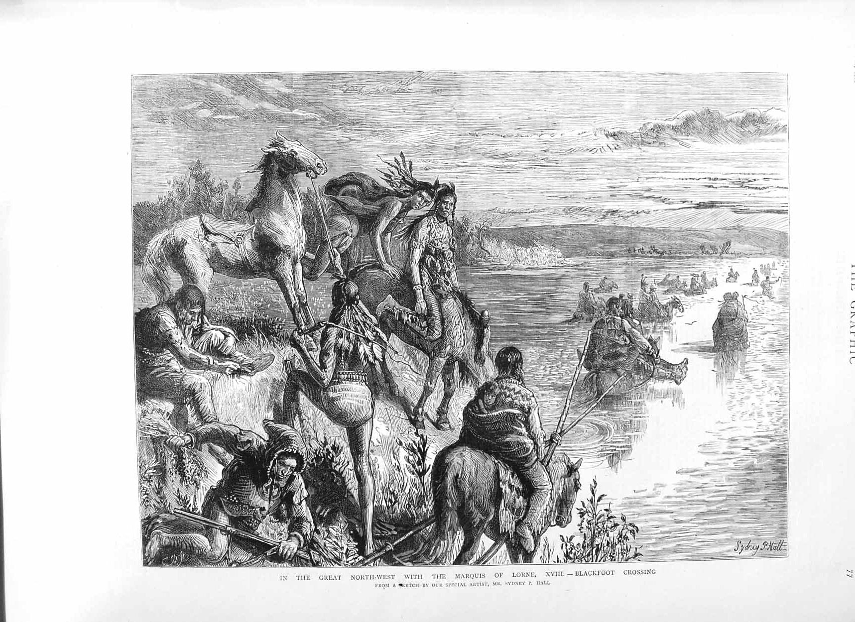 Original Old Antique Print 1882 Marquis Lorne Blackfoot Crossing Horses 19th