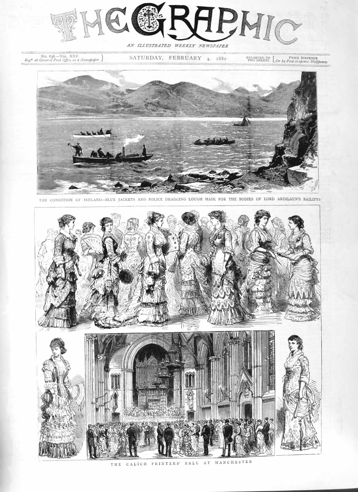 Original Old Antique Print 1882 Calico Ers Ball Manchester Ireland Ardilaun