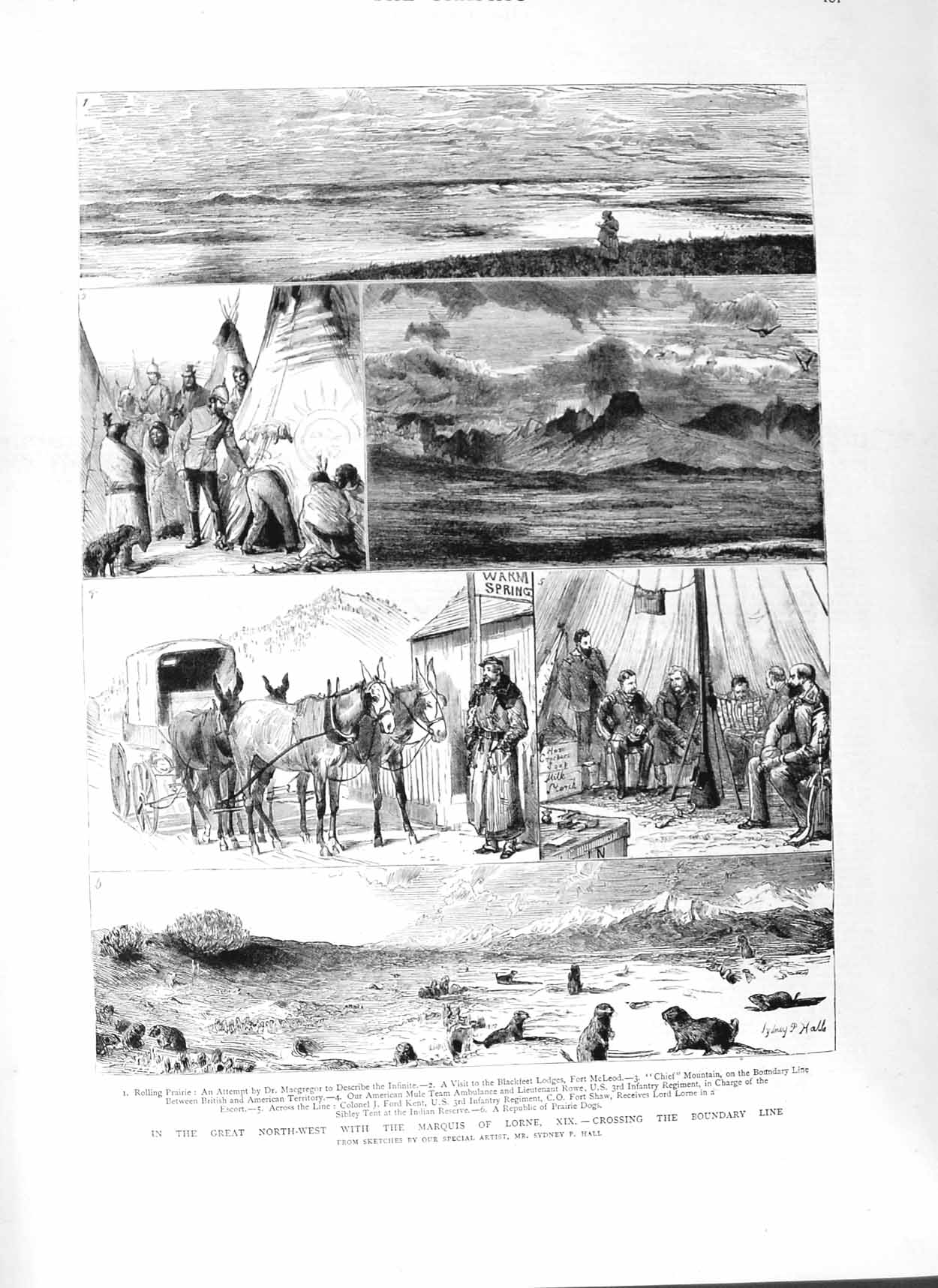 Original Old Antique Print 1882 Marquis Lorne Indians Fort Mcleod Shaw Kent War
