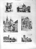 Original Old Antique Print 1882 Bamberg Castle Wertheim Wurzberg Miltenberg 19th