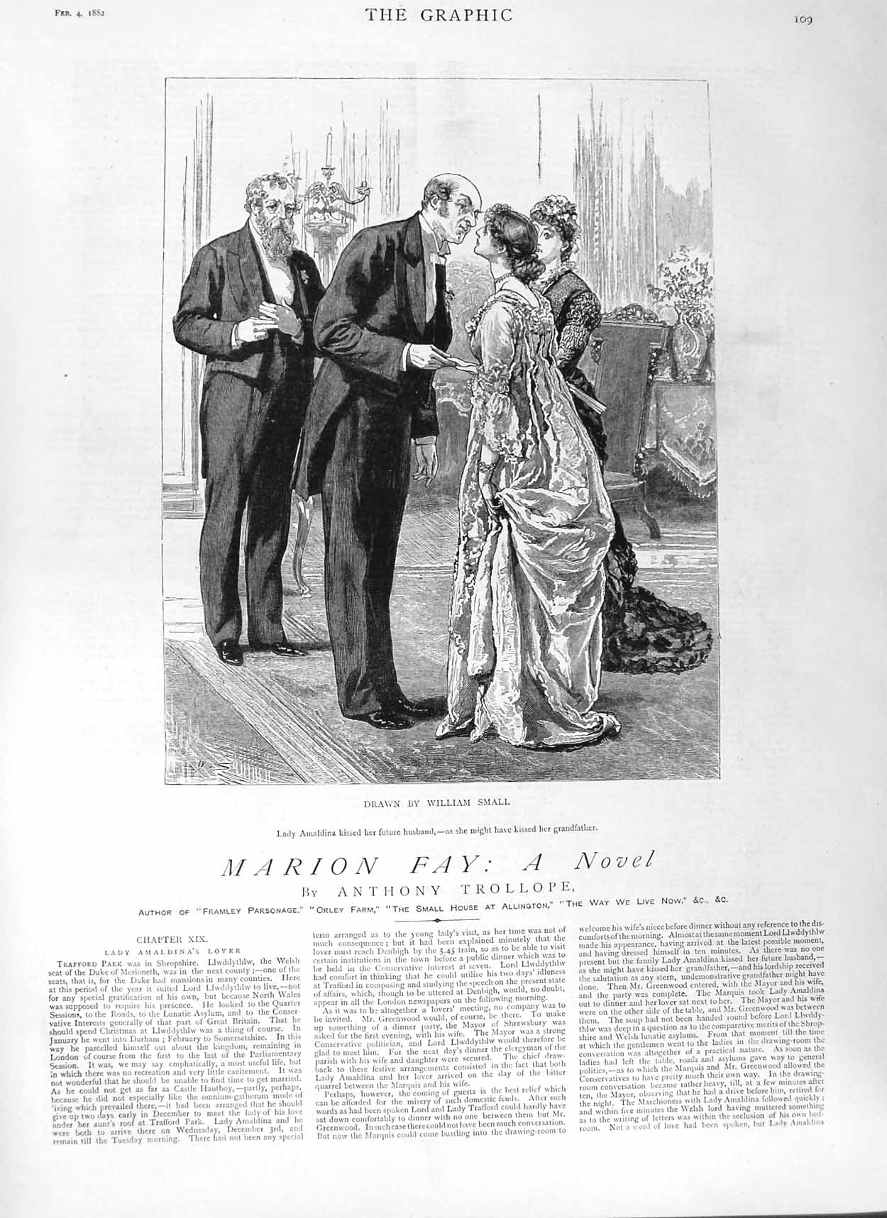 Antique Old Print Ref.316 1882 Illustration Story Marion Fay Anthony Trollope