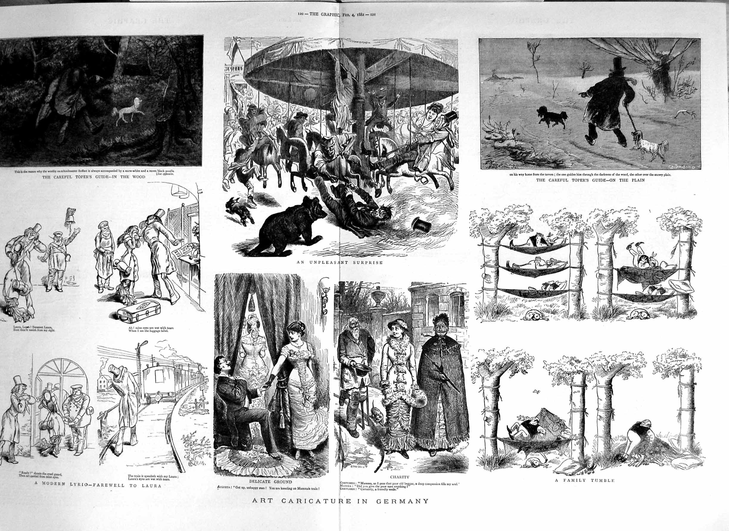 Old Antique Print 1882 Art Caricature Germany Comedy Toper Lyrio Laura 19th