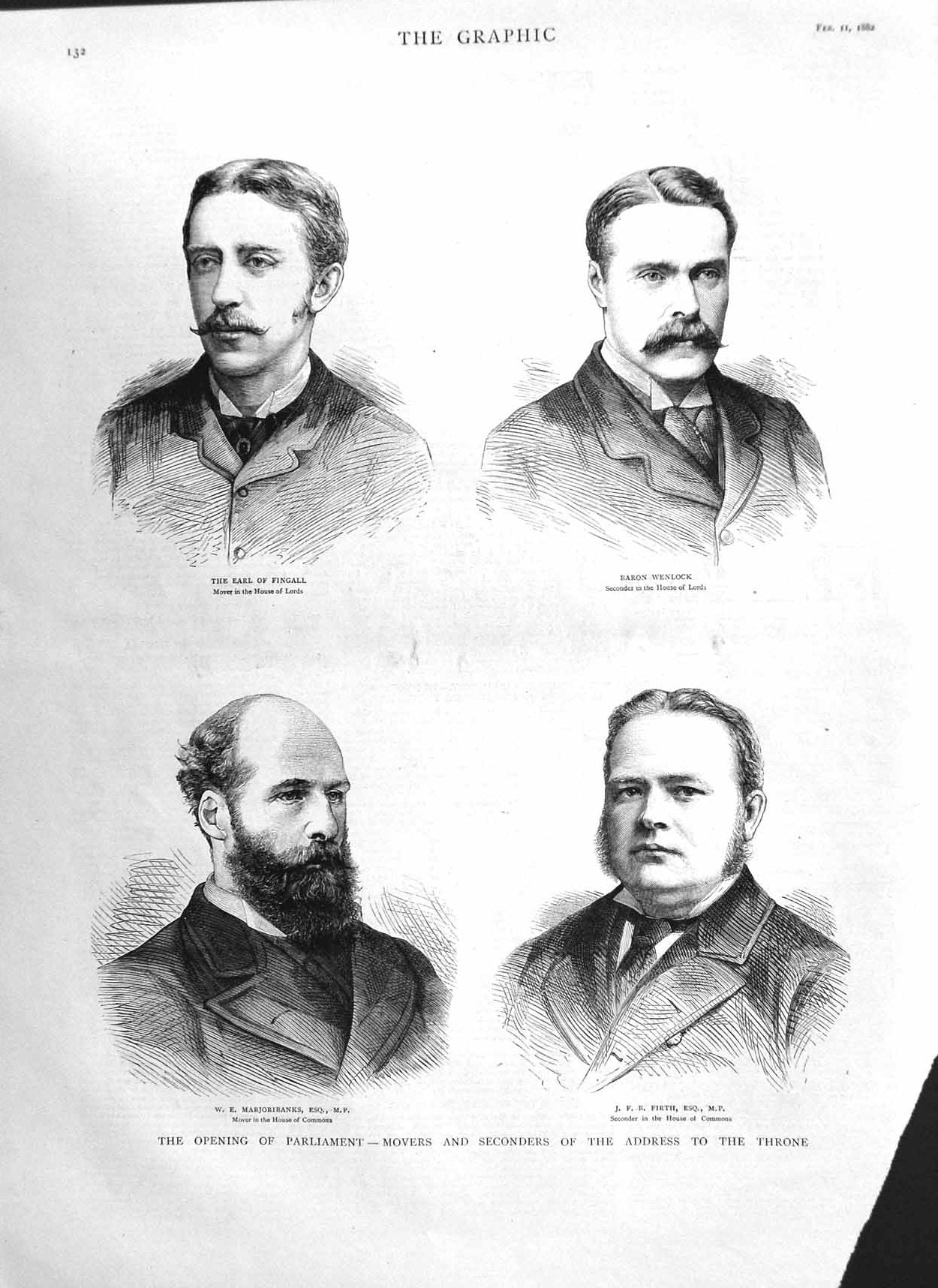 Old Antique Print 1882 Parliament Marjoribanks Firth Fingall Wenlock Men 19th