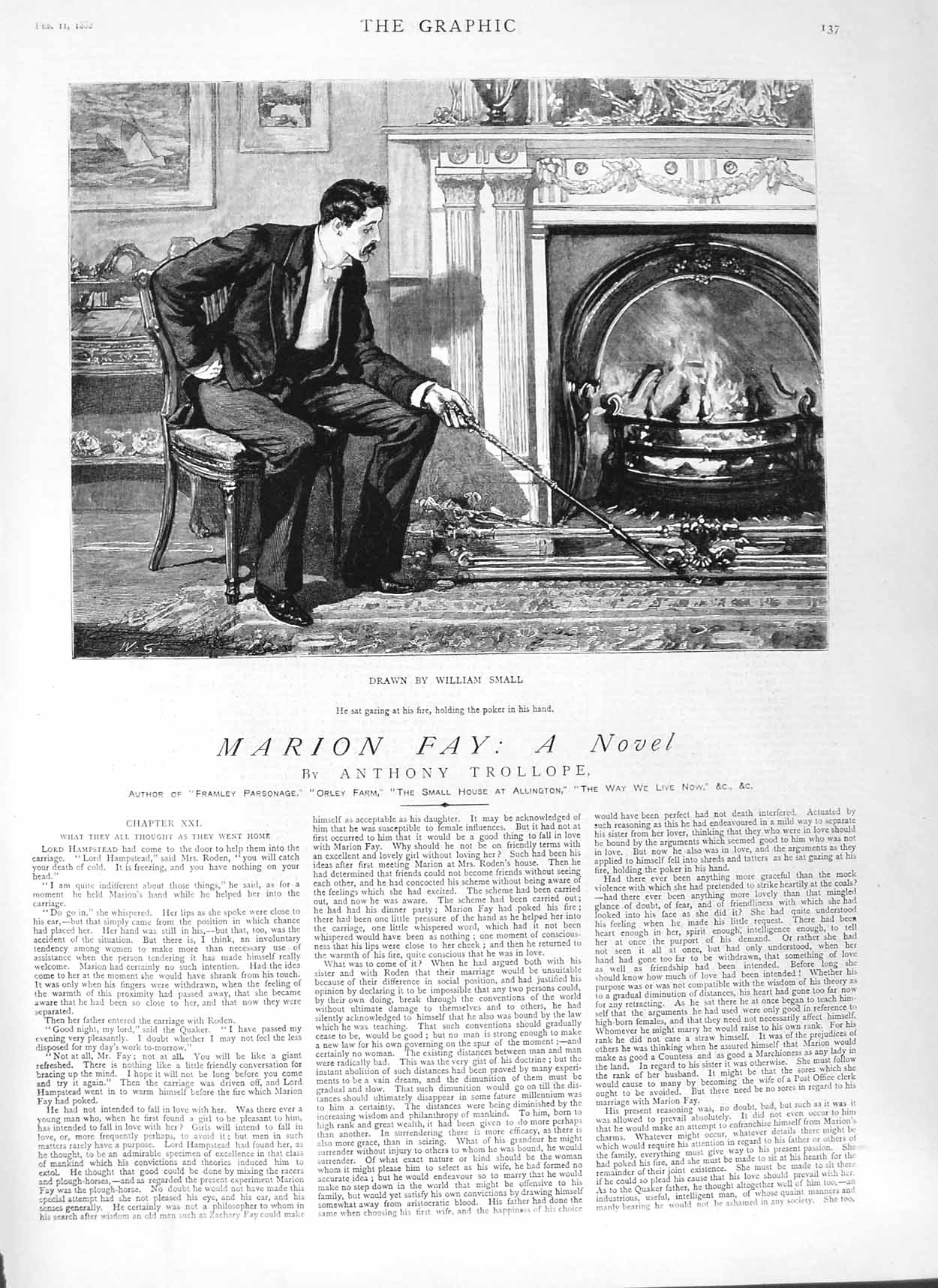 Antique Old Print Ref.315 1882 Illustration Story Marion Fay Anthony Trollope