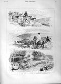 Original Old Antique Print 1882 Deer Hunting Exmoor Horses Cast Stream Hounds