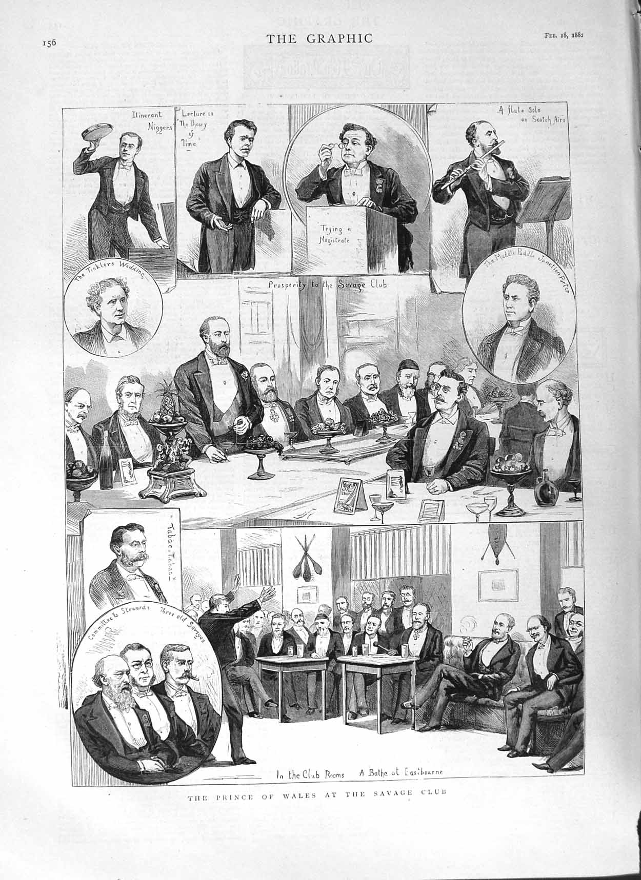 Old Antique Print 1882 Prince Wales Savage Club Eastbourne Music Stewards 19th