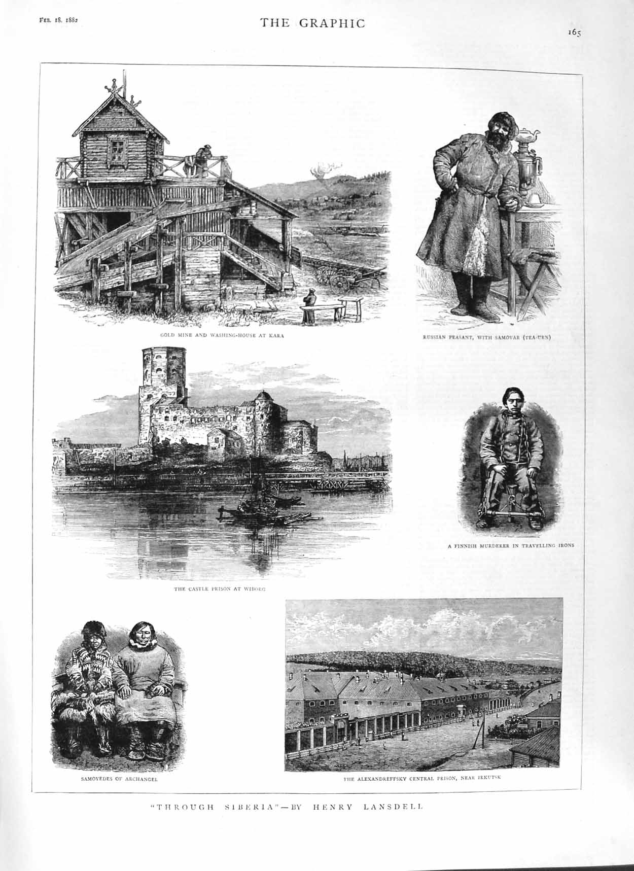 Original Old Antique Print 1882 Siberia Lansdell GMine Kara Castle Wiborg Art