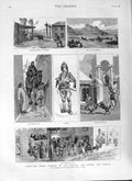 Original Old Antique Print 1882 Yacht Ceylon Smyrna Ephesus Zebec Bazaa 19th
