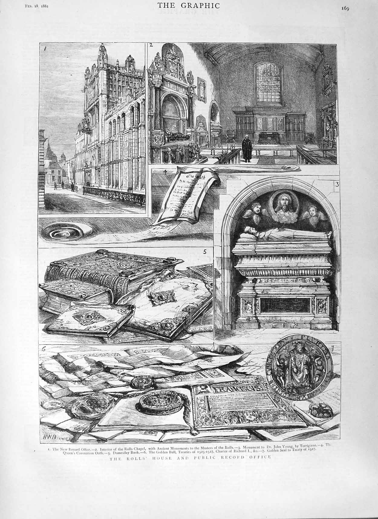 Old Antique Print 1882 Rolls House Public Record Office Chapel Domesday 19th