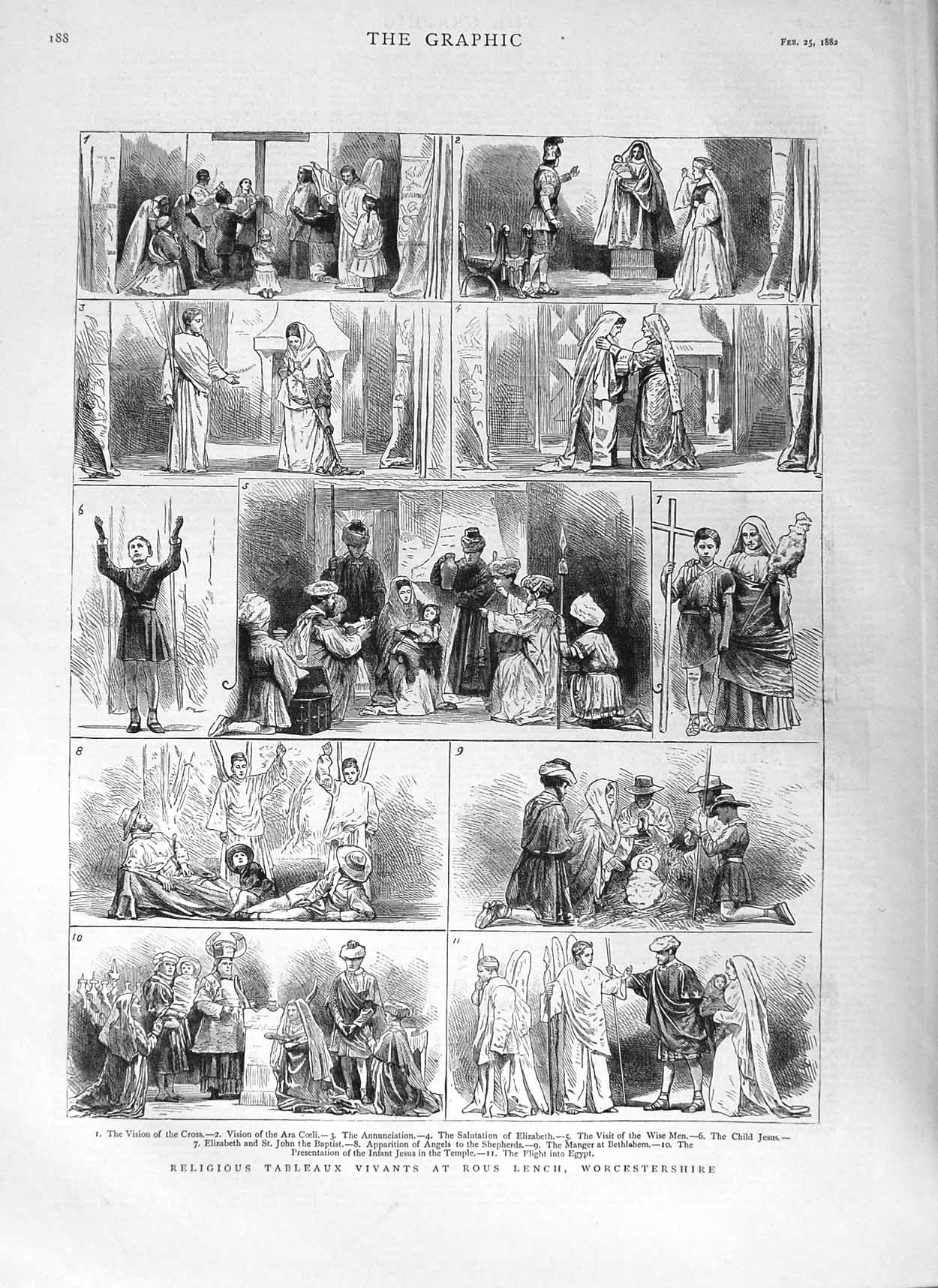 Original Old Antique Print 1882 Religious Tableaux Vivants Lench Worcestershire