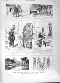 Original Old Antique Print 1882 Yacht Ceylon Cairo Egypt Pyramids Joseph'S Well