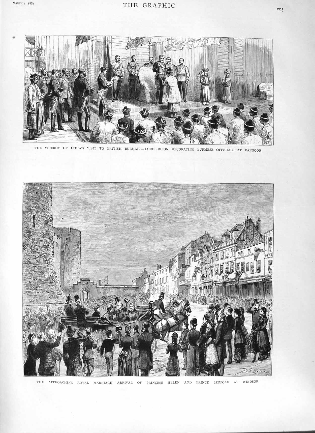 Original Old Antique Print 1882 Wedding Windsor Prince LeopViceroy India Ripon