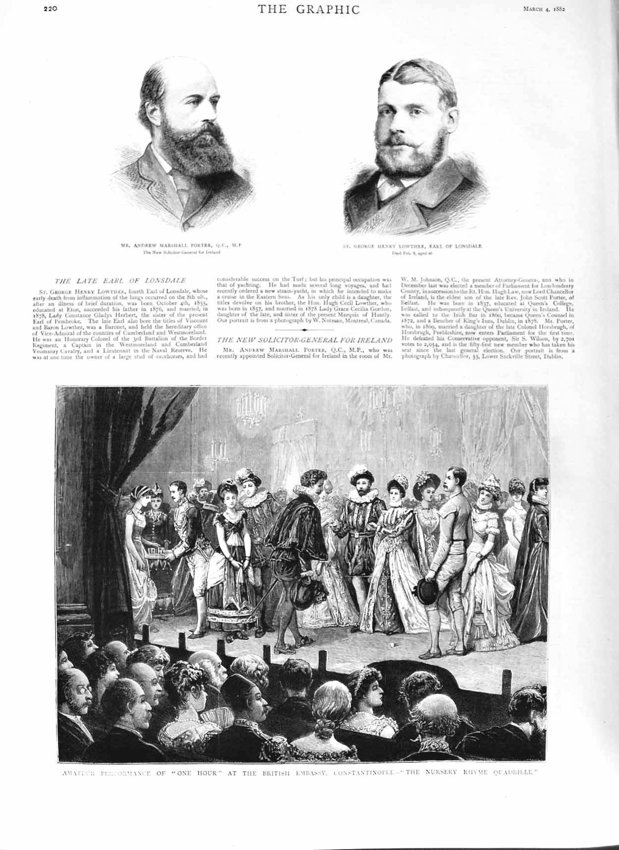 Old Antique Print 1882 Theatre British Embassy Constatinople Porter Earl 19th