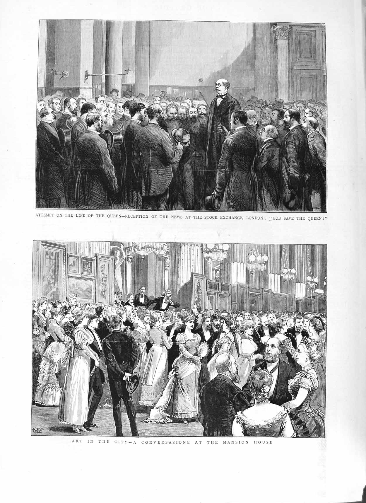Old Antique Print 1882 Conversazione Mansion House Stock Exchange London 19th