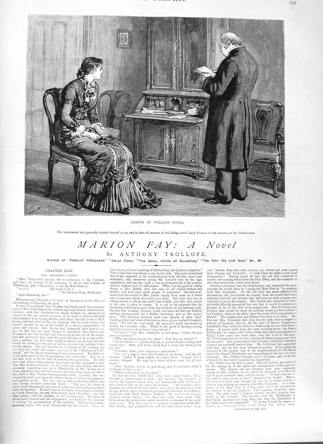 Antique Old Print Ref.311 1882 Illustration Story Marion Fay Anthony Trollope